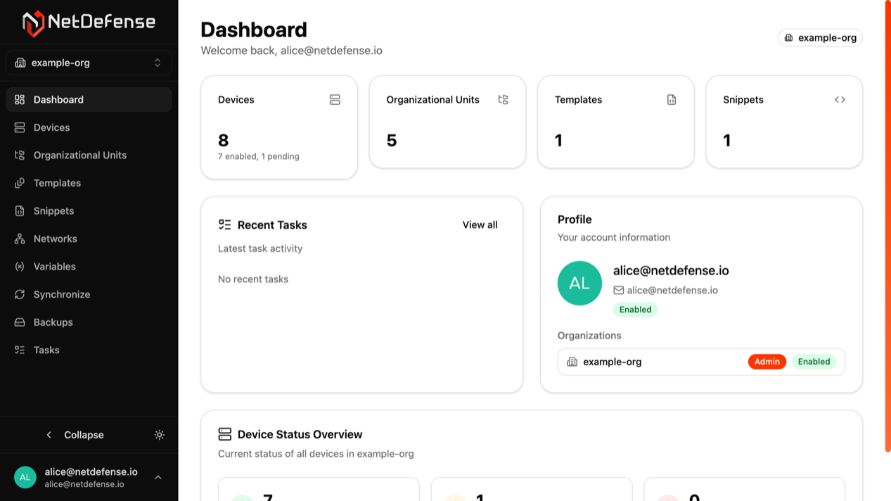 Dashboard in NDWeb