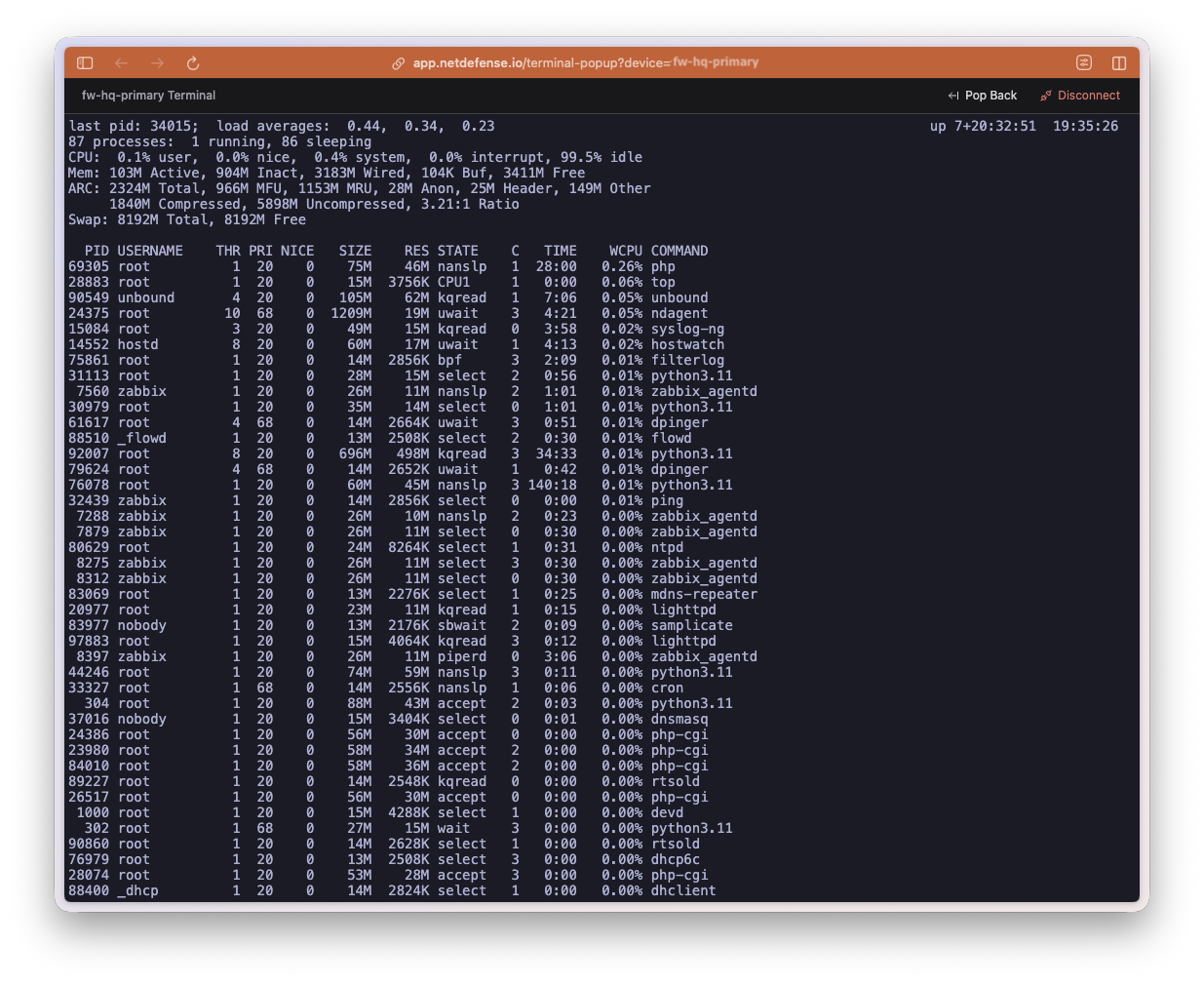 Active device connection session in NDWeb