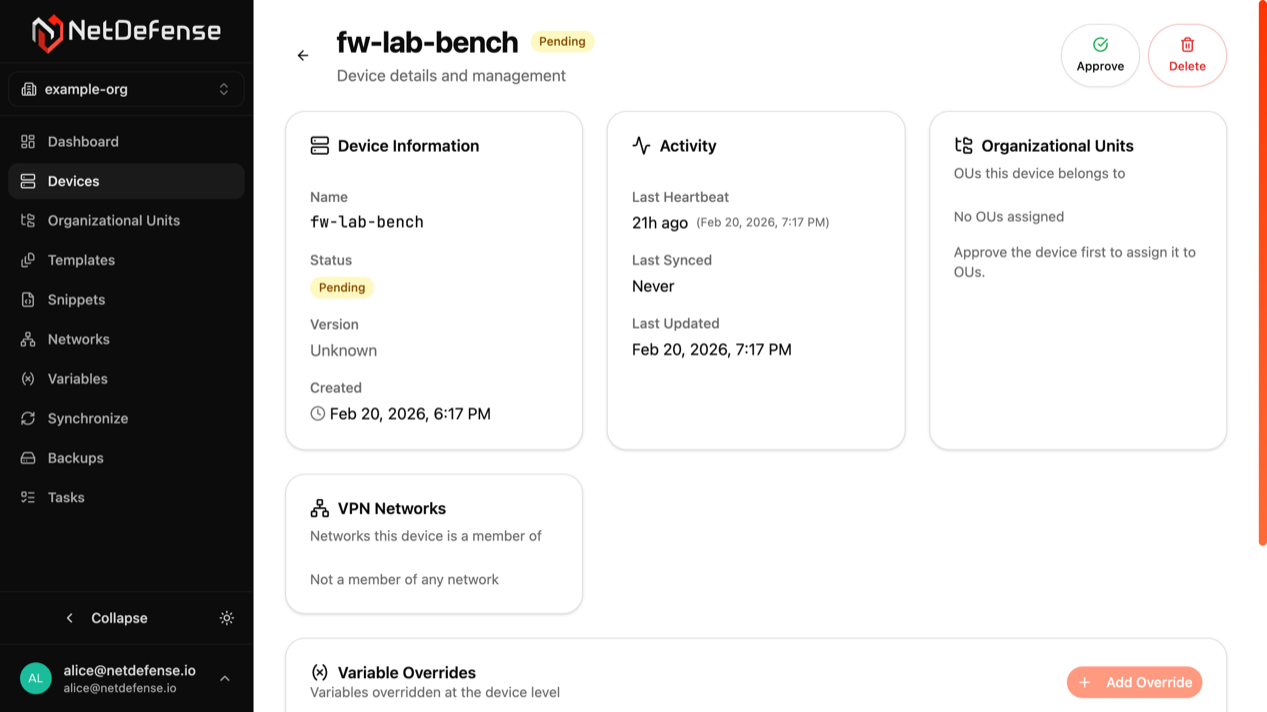 Pending device awaiting approval in NDWeb