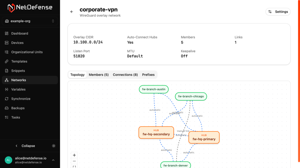 VPN network detail in NDWeb