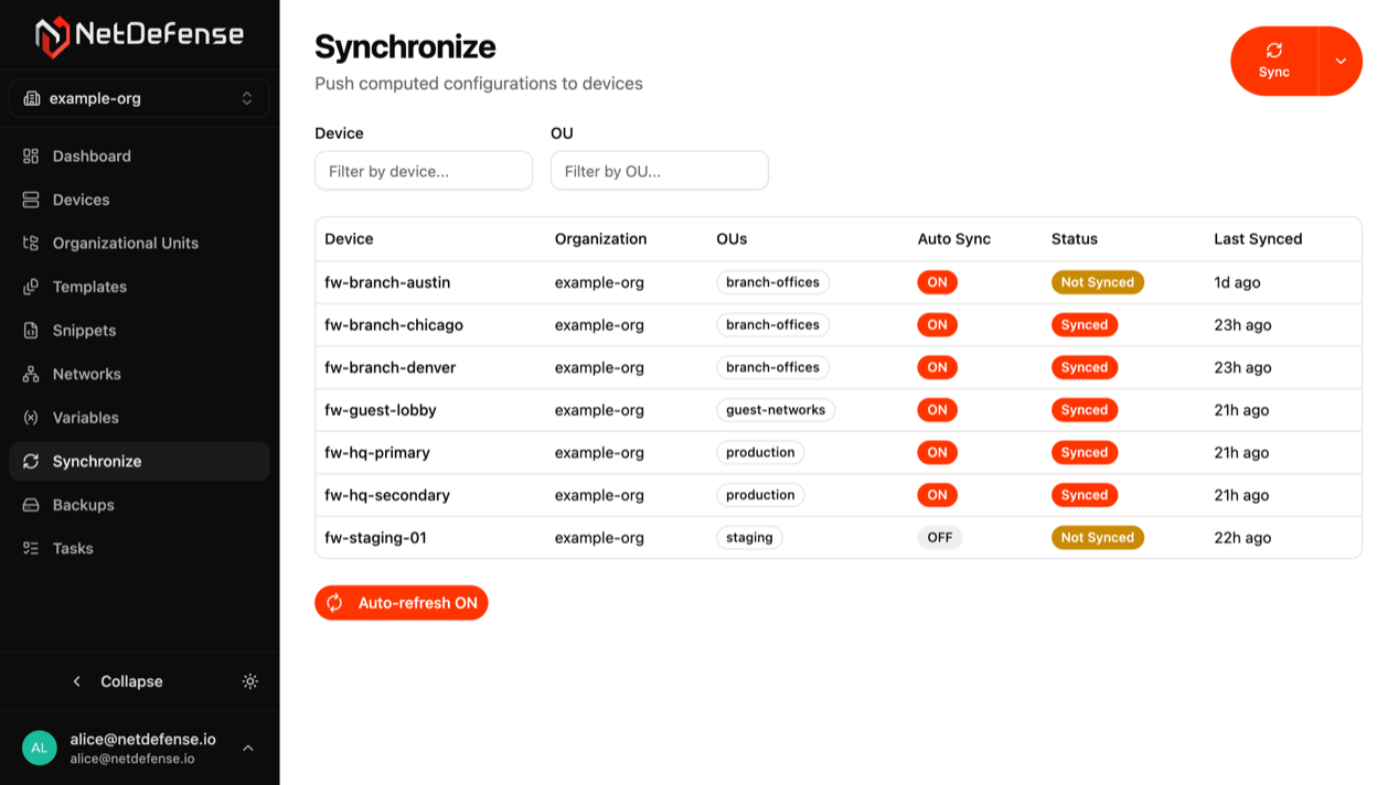 Sync status in NDWeb