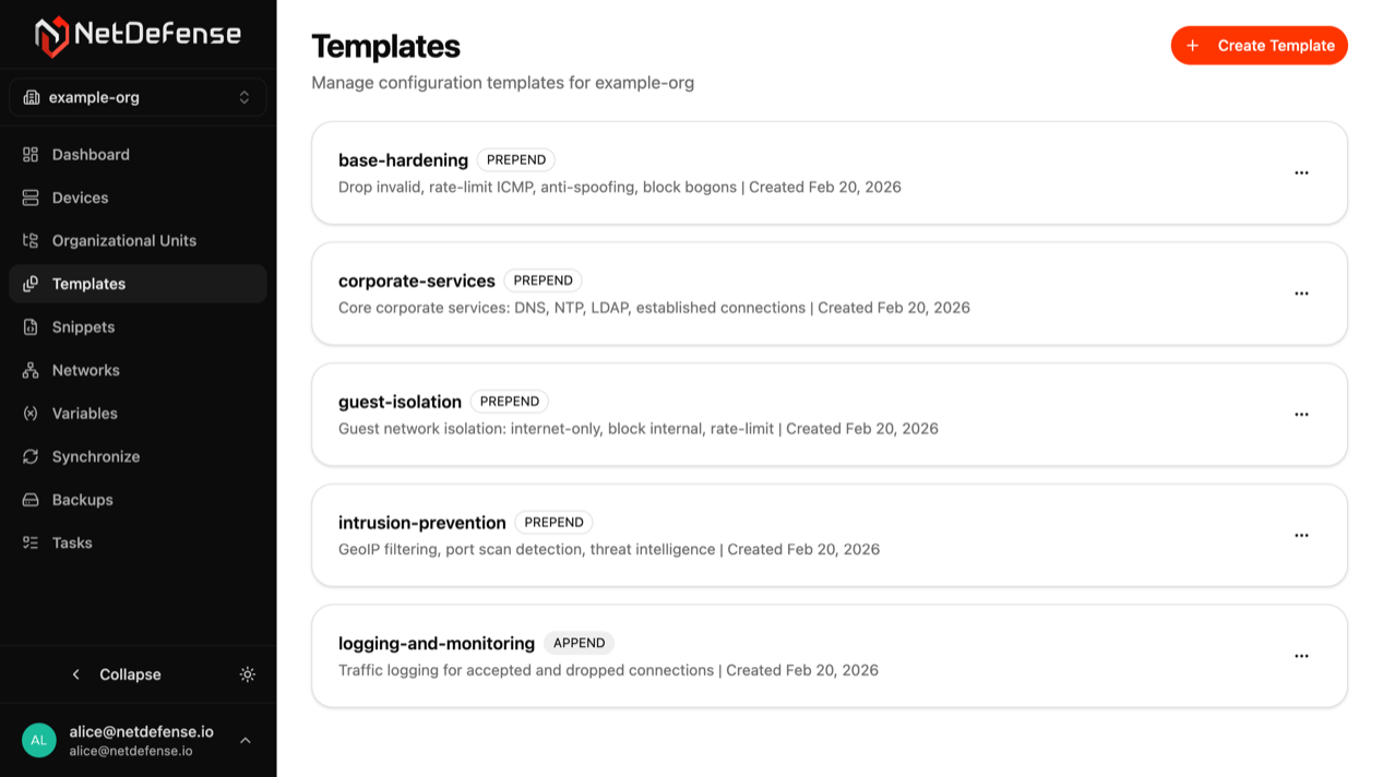 Templates list in NDWeb