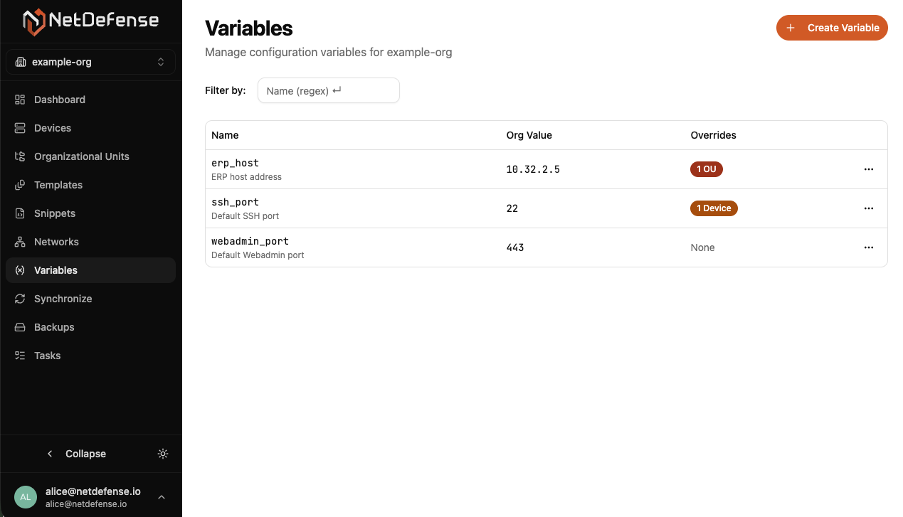 Variables list in NDWeb